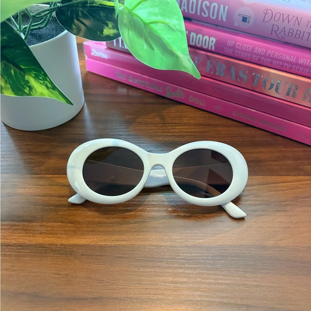 Topshop ASOS 60s Inspires White Oval Sunglasses with Brown Lenses